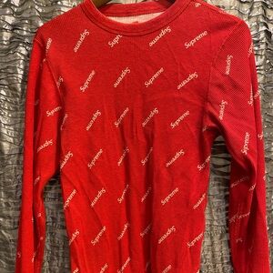 Supreme Hanes Thermal Crew Red with White Logo Pre-owned Unisex Size M Medium